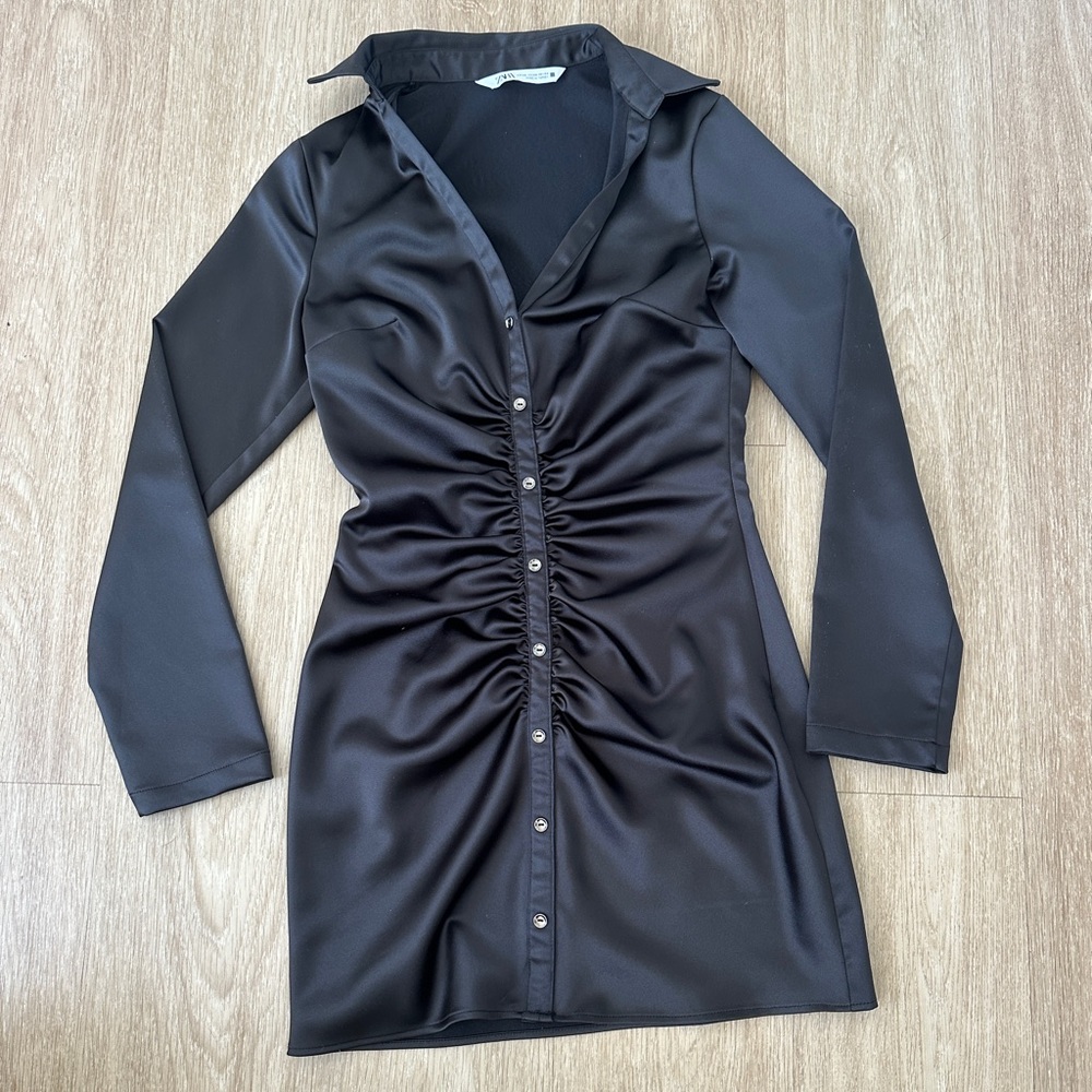 Zara Mini Dress Black Satin Silk